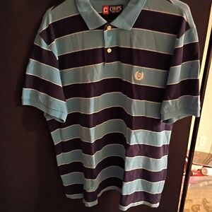 Chaps Navy and Light Blue Striped Polo Shirt